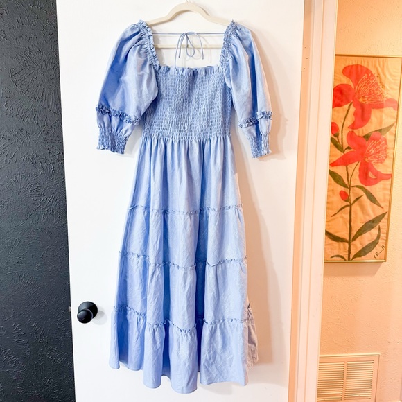 Hill House Home Nesli Nap Dress in Light Blue Glitter Check Metallic Size Small - Picture 7 of 8